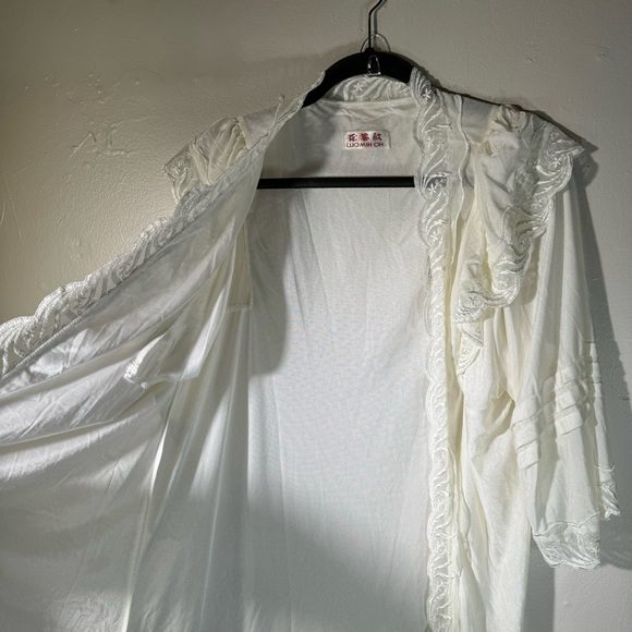 Vintage cream white lace robe puff sleeve maxi fairy nylon coquette girl boho - Picture 2 of 16